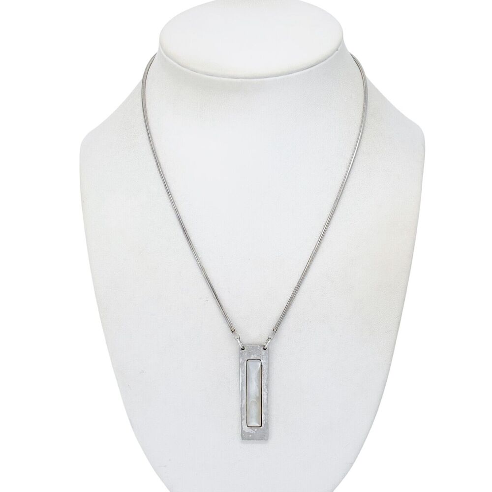 Vintage Sterling Silver 925 Mother of Pearl Bar Necklace 16.75"